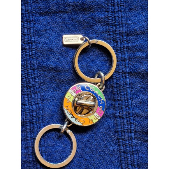 Coach Authentic 1941 Multicolor Stripe Turnlock 2-n-1 Valet Keychain NWOT - Picture 3 of 9